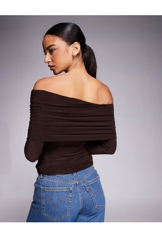 ASOS DESIGN slinky drape bardot long sleeve top