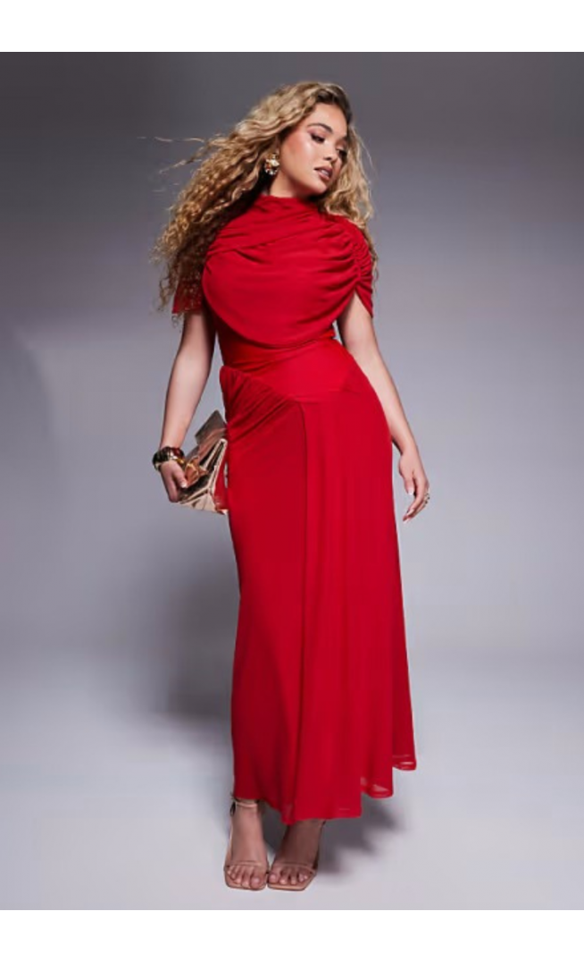 ASOS DESIGN high neck double cowl detail midaxi dress