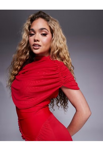 ASOS DESIGN high neck double cowl detail midaxi dress