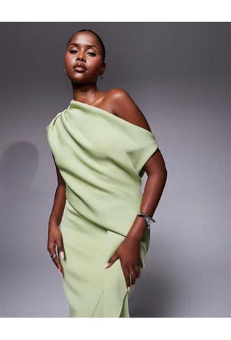 ASOS DESIGN fallen shoulder manipulated fold midi dress