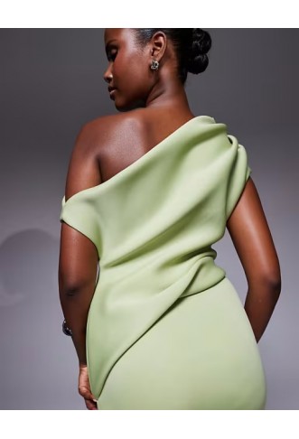 ASOS DESIGN fallen shoulder manipulated fold midi dress