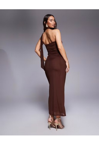 ASOS DESIGN bandeau mesh scarf detail maxi dress