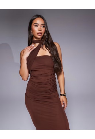 ASOS DESIGN bandeau mesh scarf detail maxi dress