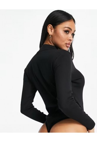 Threadbare ribbed high neck half zip long sleeve bodysuit