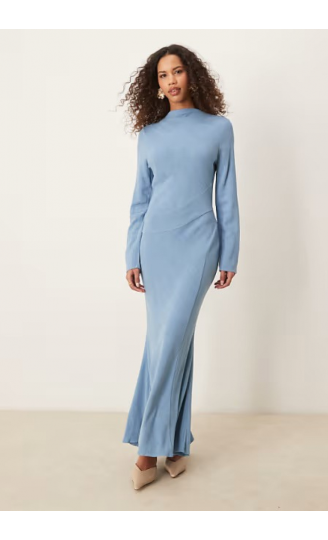 ASOS DESIGN linen high neck seam detail maxi dress
