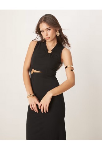 ASOS DESIGN sleeveless cut out ring trim detail midi dress