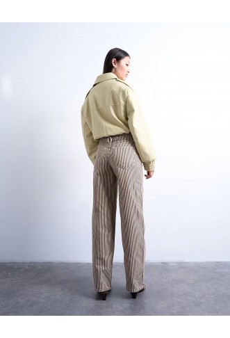 Topshop multi stripe cinch trouser in brown