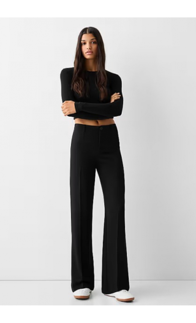 Bershka Wide-leg tailoring trousers in black