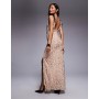 TFNC Petite premium maxi dress  in light gold sequin