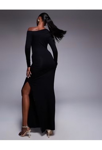 ASOS DESIGN asymmetric ruched shoulder maxi dress