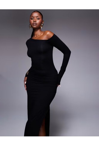 ASOS DESIGN asymmetric ruched shoulder maxi dress