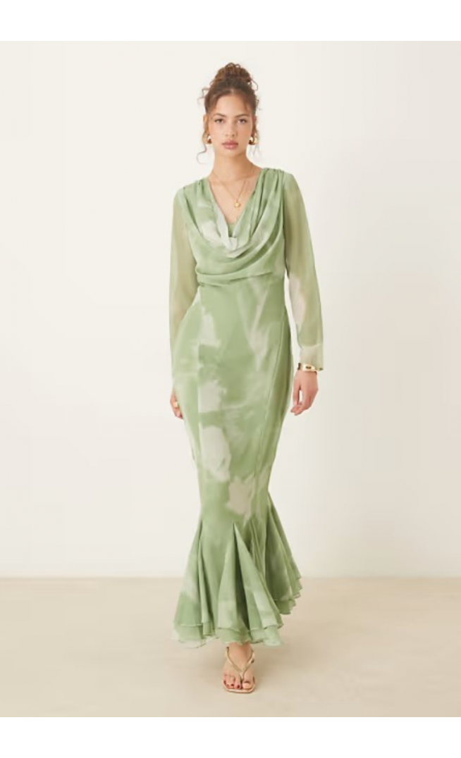 ASOS DESIGN cowl neck maxi dress with godet hem