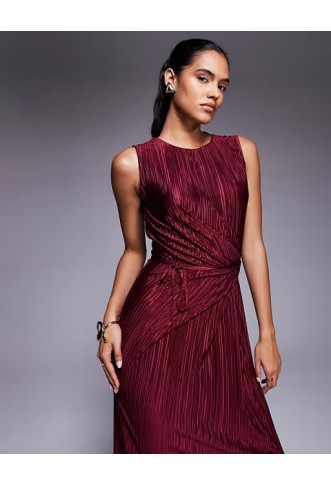 ASOS DESIGN plisse sleeveless wrap tie front maxi dress