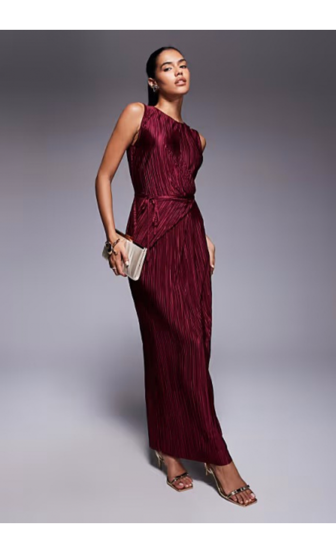 ASOS DESIGN plisse sleeveless wrap tie front maxi dress