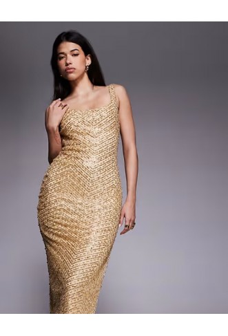 Oh Polly glitter embellished scoop neck low back maxi dress