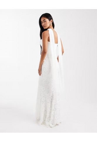 Six Stories Bridal lace bandeau scarf neck maxi dress