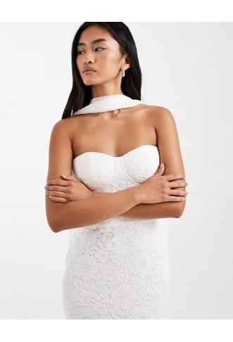 Six Stories Bridal lace bandeau scarf neck maxi dress