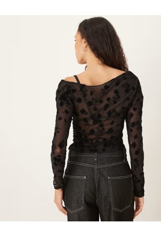 ASOS DESIGN flocked asymmetric cinched top