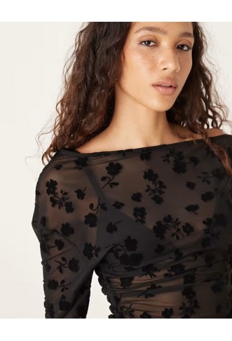 ASOS DESIGN flocked asymmetric cinched top