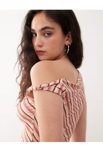 Reclaimed Vintage candy stripe printed slinky twist top