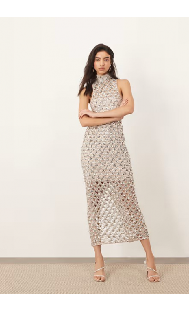 ARRANGE geo cut work embellished maxi dress