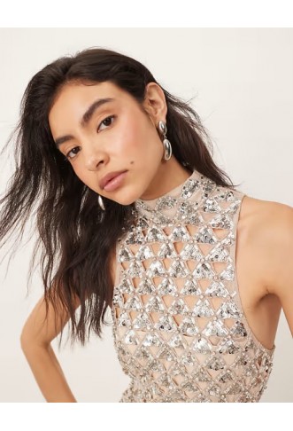 ARRANGE geo cut work embellished maxi dress