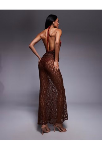 ASOS DESIGN lace halter maxi dress with twist skirt