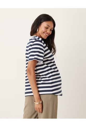 ASOS DESIGN Maternity regular fit t-shirt in navy stripe