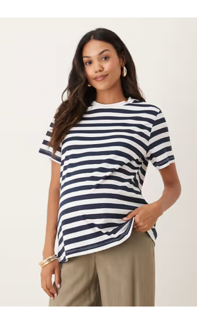 ASOS DESIGN Maternity regular fit t-shirt in navy stripe