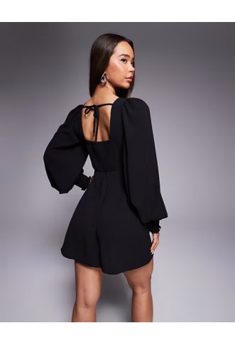ASOS DESIGN long sleeve tie back mini dress in black