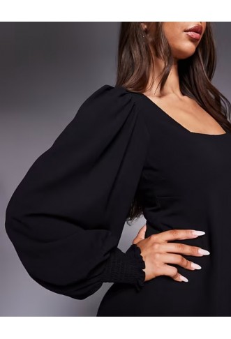 ASOS DESIGN long sleeve tie back mini dress in black