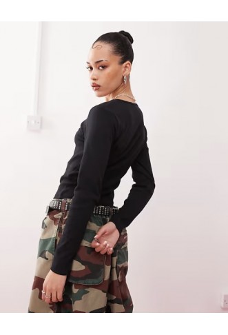 COLLUSION ribbed long sleeve square neck top