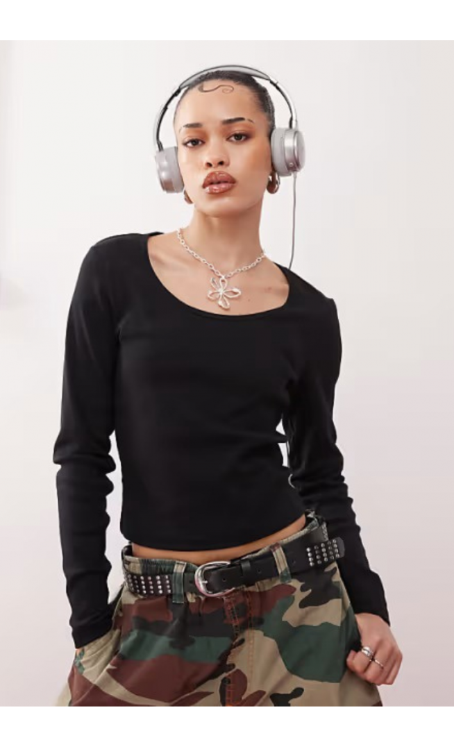 COLLUSION ribbed long sleeve square neck top