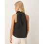 Vila tie neck satin sleeveless top in black