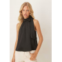 Vila tie neck satin sleeveless top in black