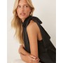 Vila tie neck satin sleeveless top in black