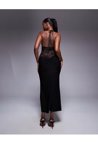 ASOS DESIGN plunge with lace panel maxi dress