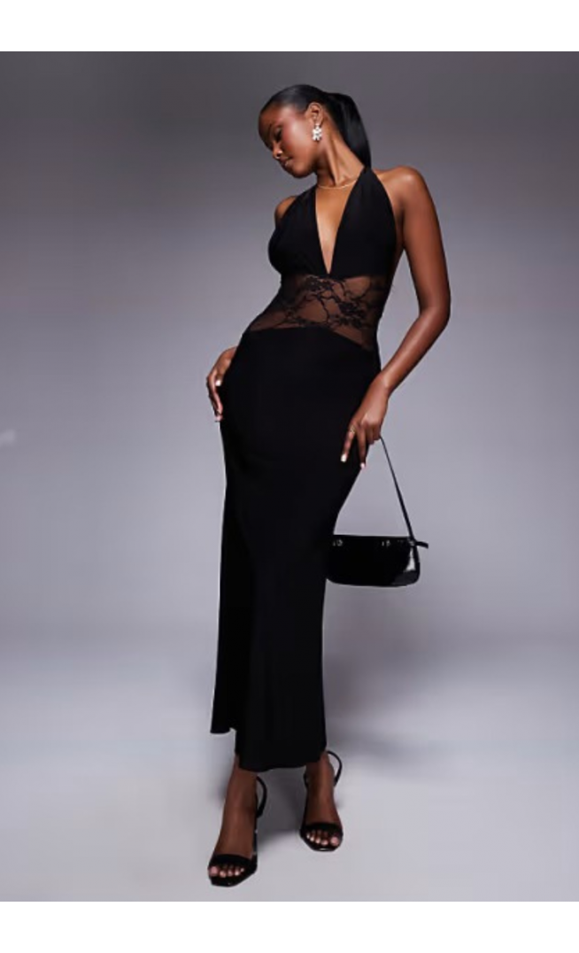 ASOS DESIGN plunge with lace panel maxi dress