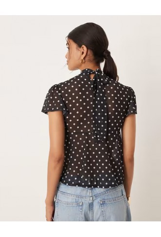 ASOS DESIGN floaty mesh flutter sleeve top with tie back detail