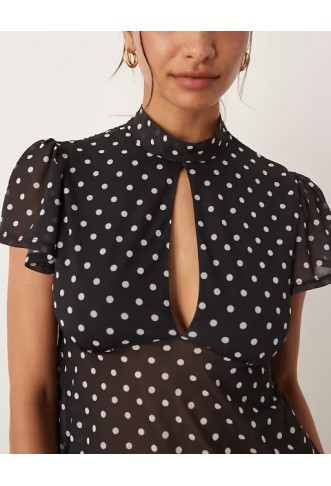 ASOS DESIGN floaty mesh flutter sleeve top with tie back detail