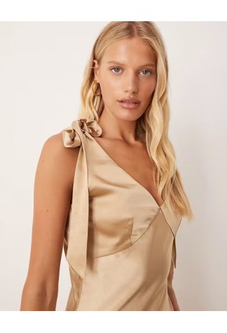 Pretty Lavish bow shoulder satin midaxi dress