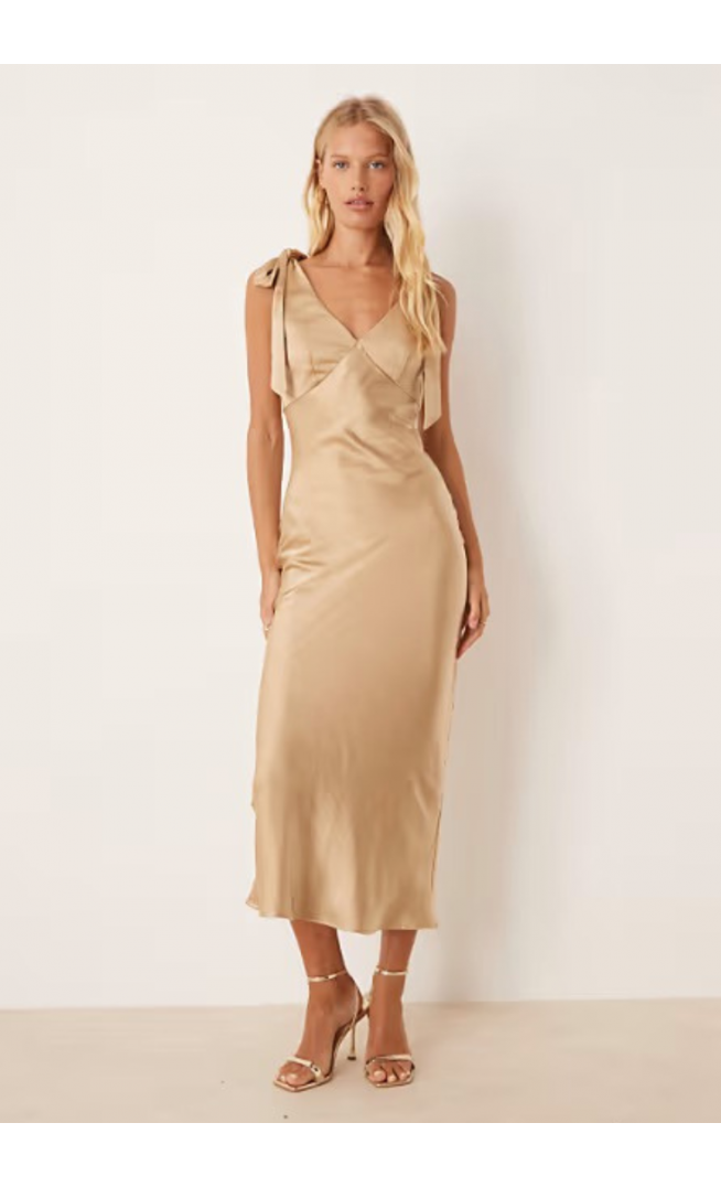 Pretty Lavish bow shoulder satin midaxi dress