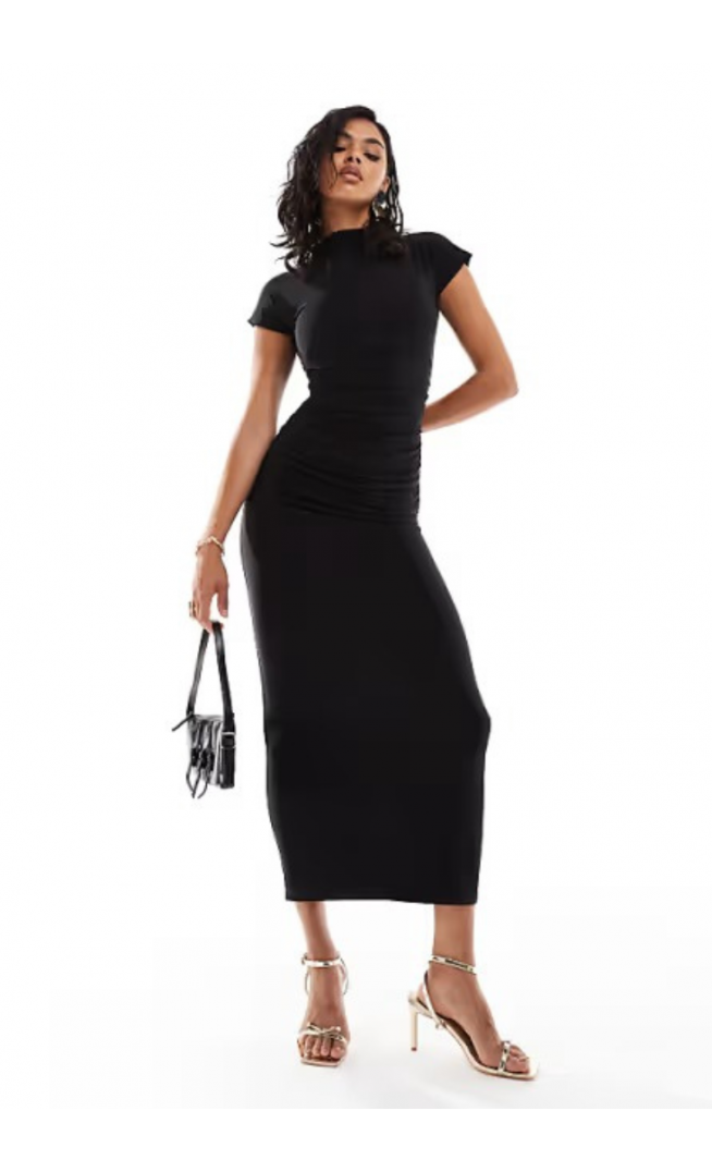 Kaiia exclusive double layered slinky high neck maxi dress