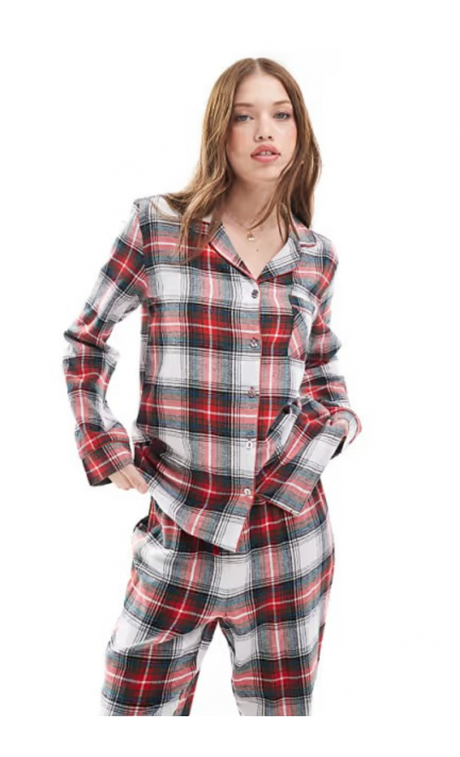 Loungeable brushed long sleeve shirt in checked print
