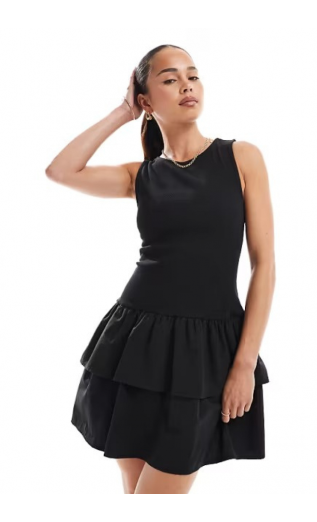 New Look jersey ribbed tiered skirt mini dress