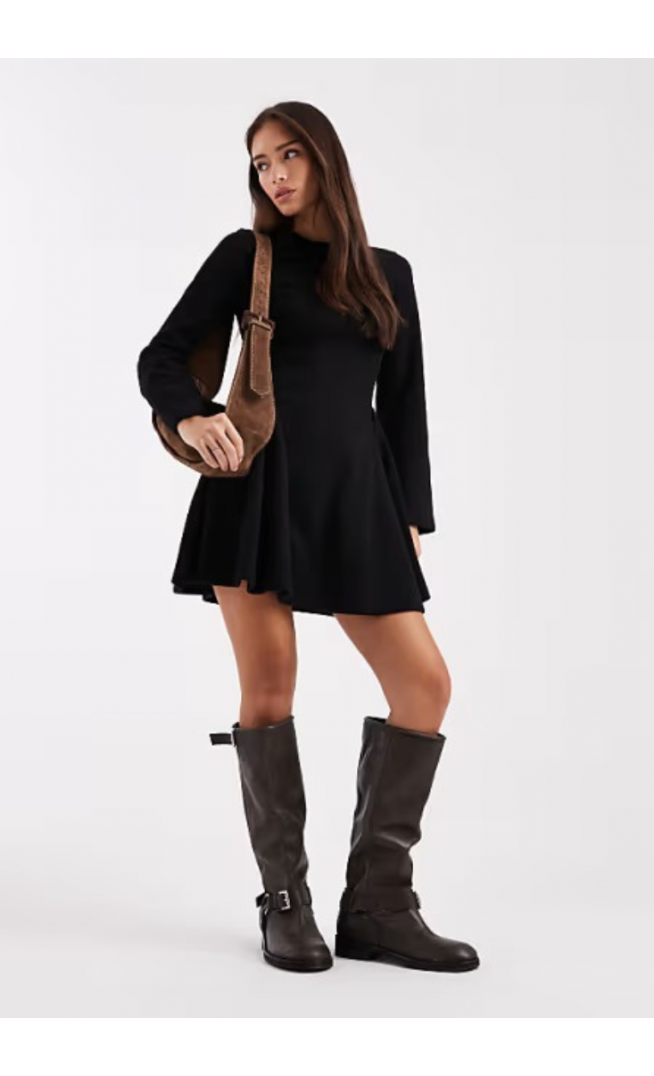 ASOS DESIGN supersoft long sleeve godet mini dress