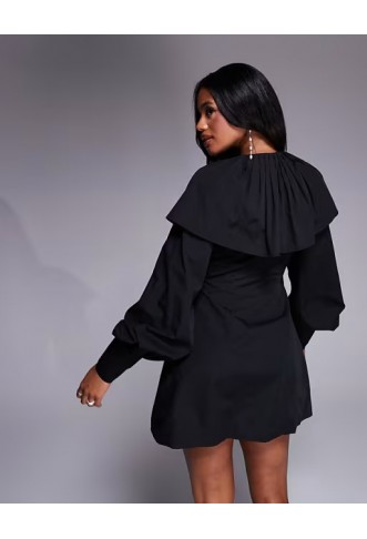 ASOS LUXE pleated collar mini dress in black
