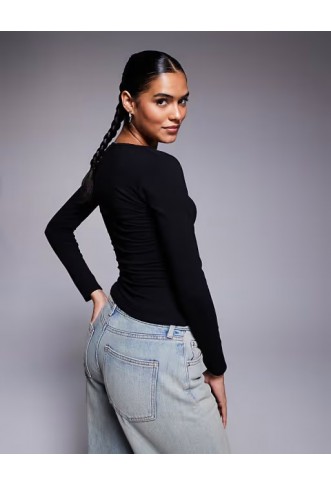 Fashionkilla exclusive cotton wide square neck long sleeve top