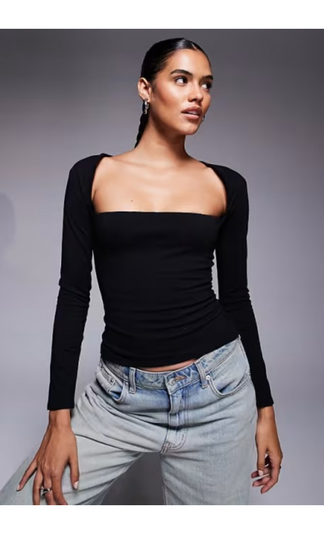 Fashionkilla exclusive cotton wide square neck long sleeve top