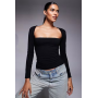 Fashionkilla exclusive cotton wide square neck long sleeve top